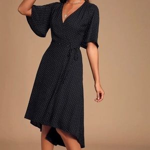 Lulu’s Farah Black Print Midi Wrap Dress, EUC